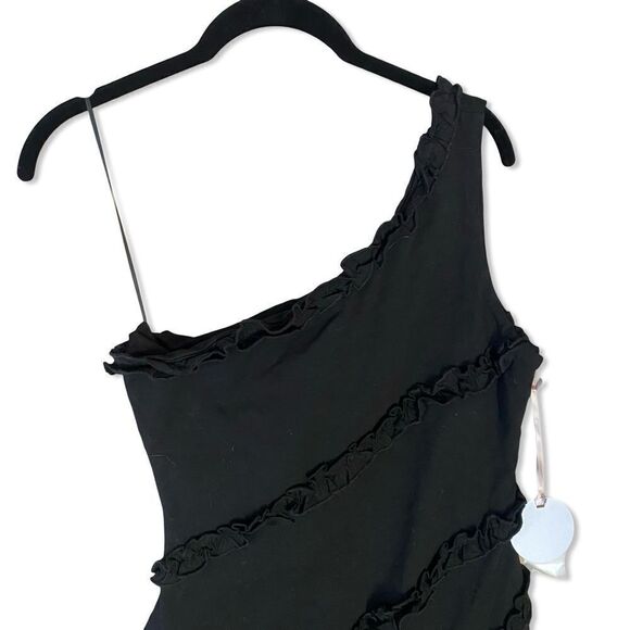NWT MORE TO COME Camila One Shoulder Dress black mini ruffle trim Revolve M - Picture 5 of 12